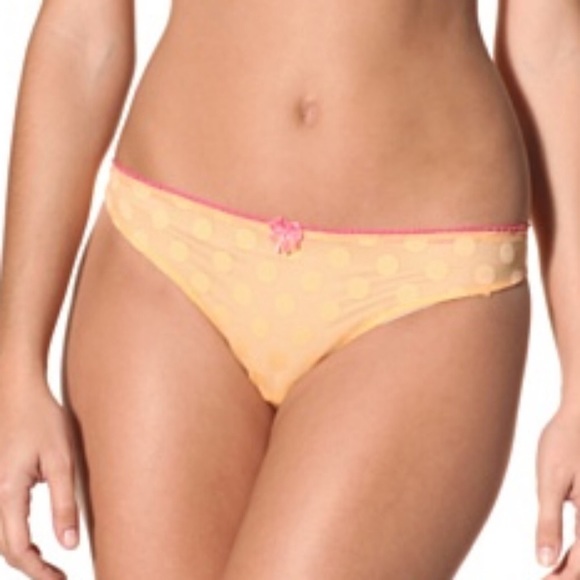 BETSEY JOHNSON BUBBLE DOT MESH THONG IN CREAMSICLE (ORANGE PINK TRIM MEDIUM NWOT - Picture 1 of 2